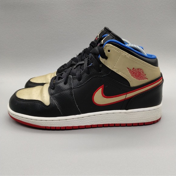 Air Jordan Shoes - Nike Air Jordan 1 Mid Retro 'Bred Metallic Gold' Athletic Shoes Womens Size 8.5